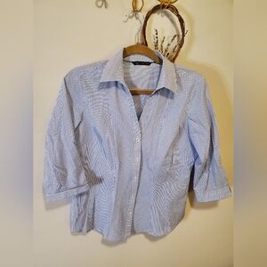 M&S Collection Blue Striped Button-Up Shirt